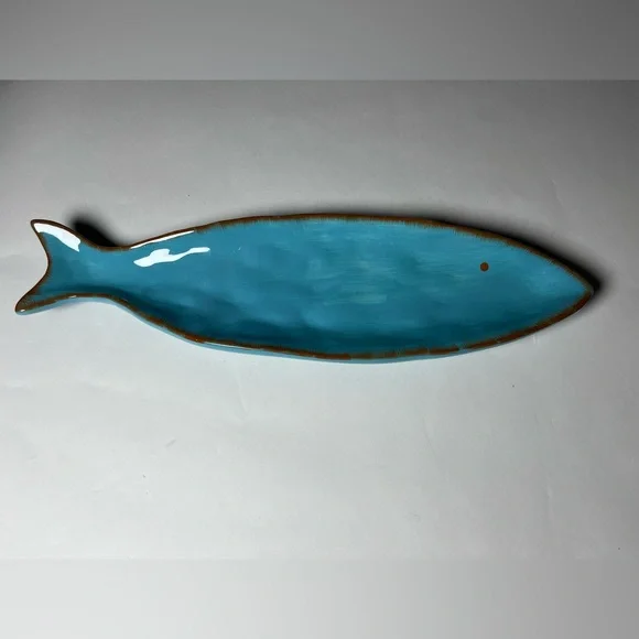 NWT gorgeous creative co-op ceramic aqua blue fish with brown/bronze trim. - Picture 1 of 12